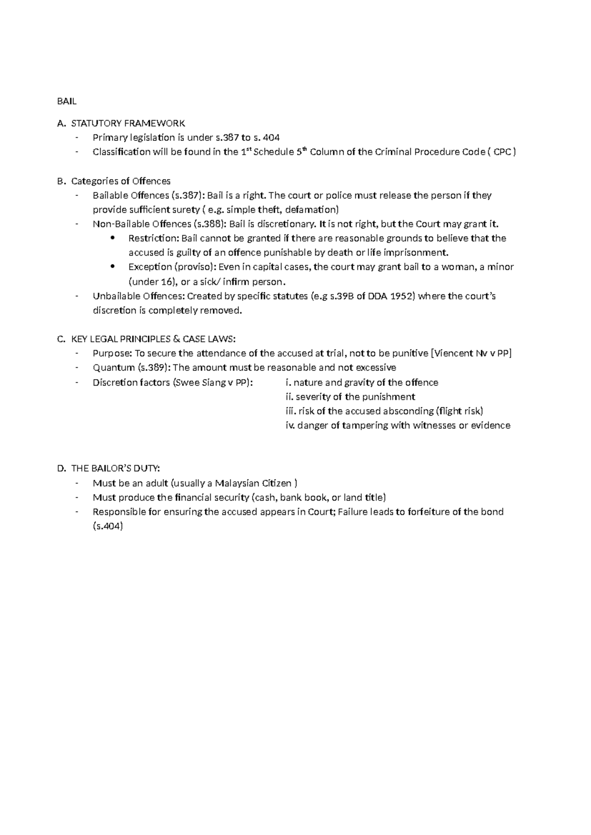 BAIL - Statutory Framework and Key Legal Principles - Studocu