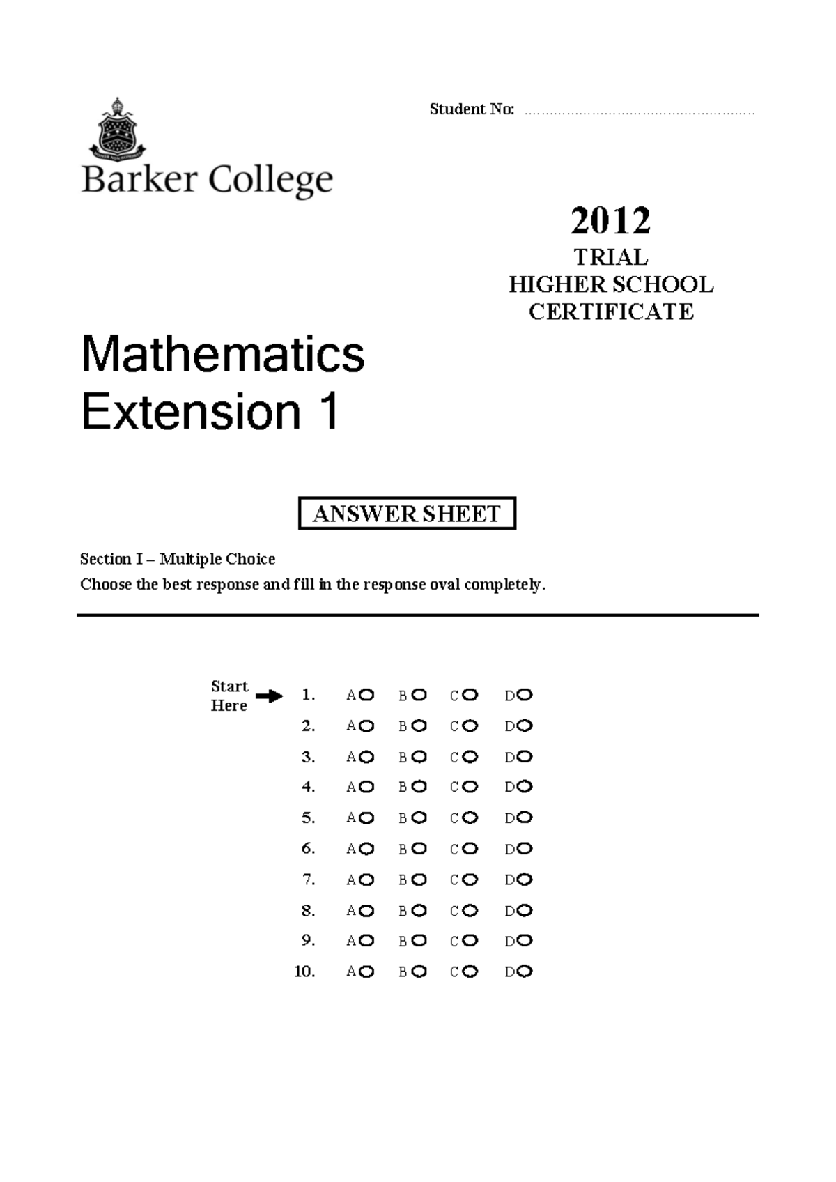 2012 HSC Mathematics Extension 1 Trial Exam Solutions - Studocu