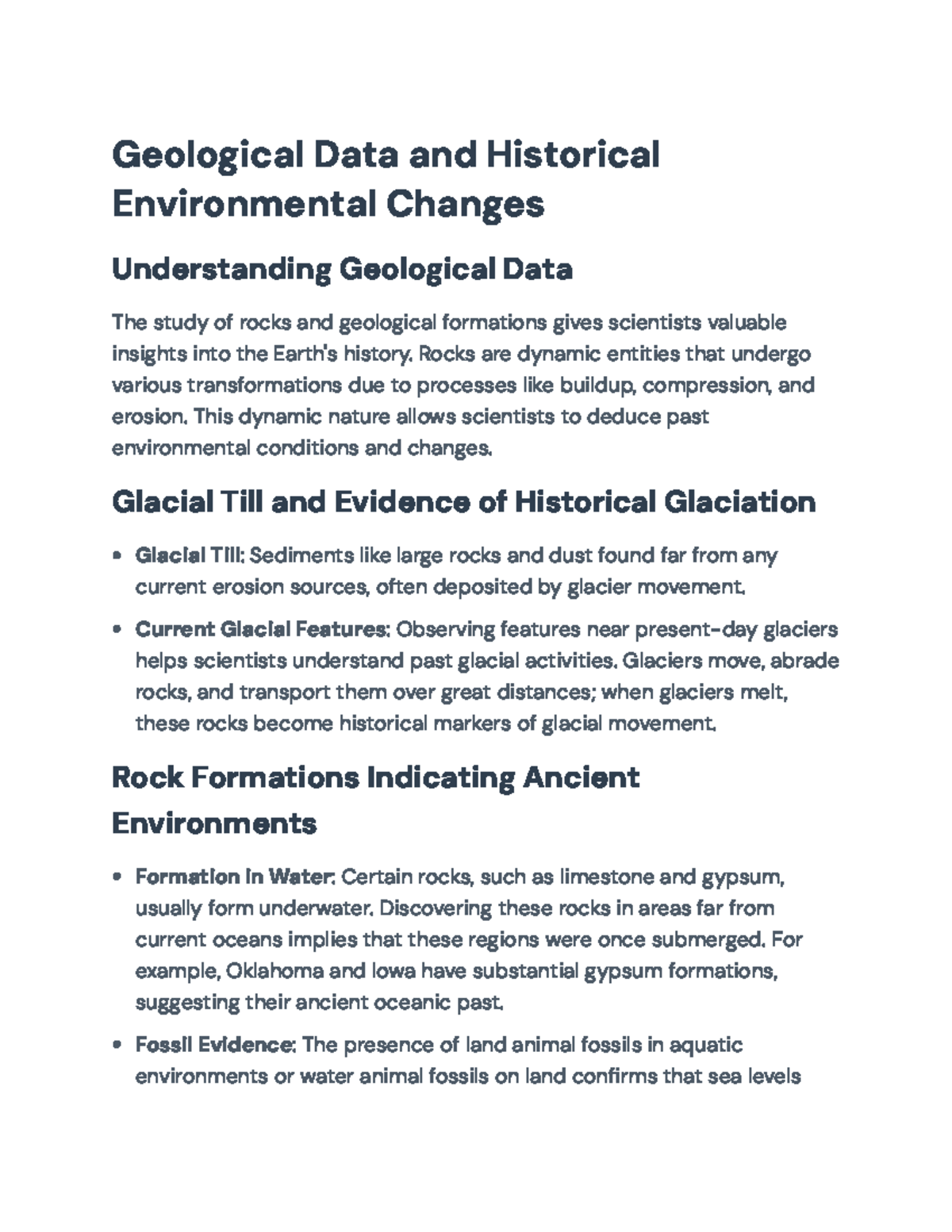 Understanding Geological Data and Historical Environmental Changes ...