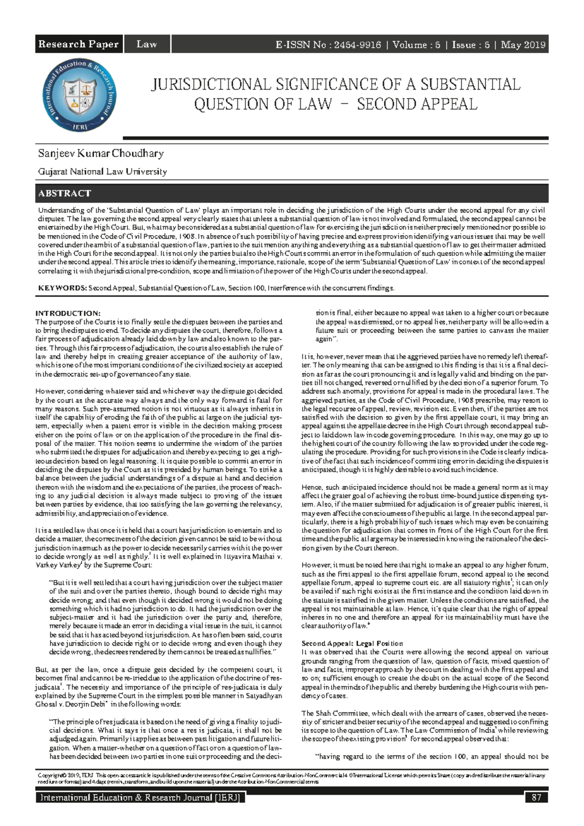 Jurisdictional Significance of Substantial Law Questions in Second ...