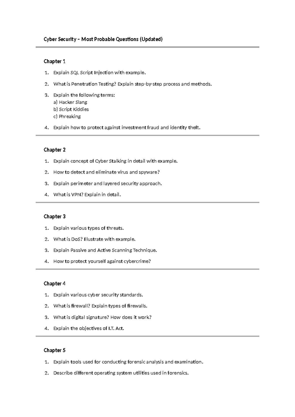 Cyber Security Probable Questions: Unit 1-5 Overview and Key Concepts ...