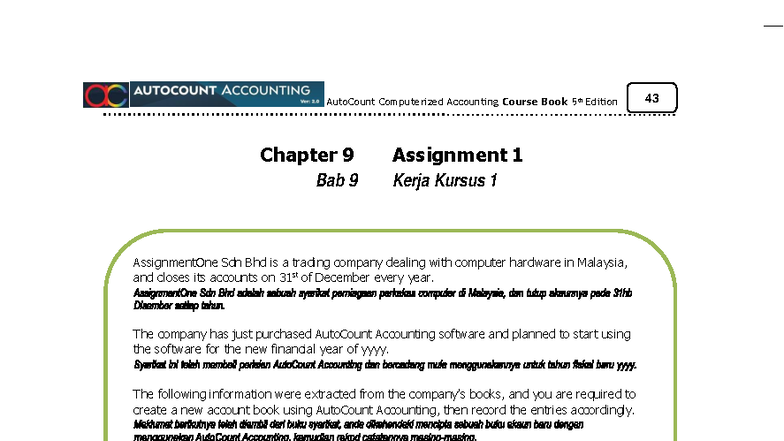 AutoCount Computerized Accounting Course Book 5th Ed. Chapter 9 ...