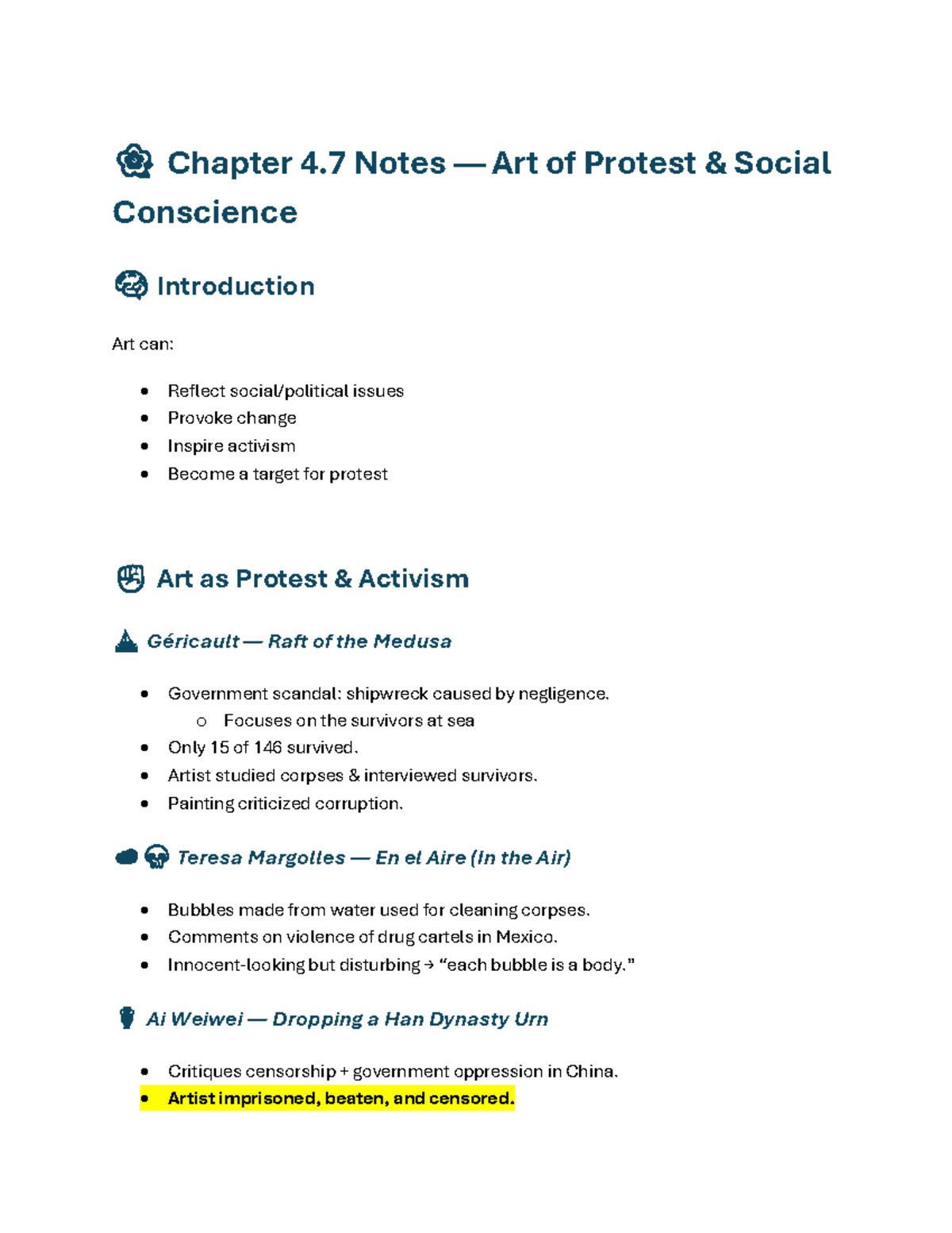 Chapter 4.7 Notes — Art of Protest & Social Conscience - Studocu