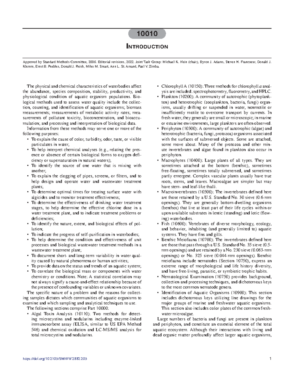SMEWW-APHA AWWA-WEF Guidelines for Aquatic Organism Assessment - Studocu