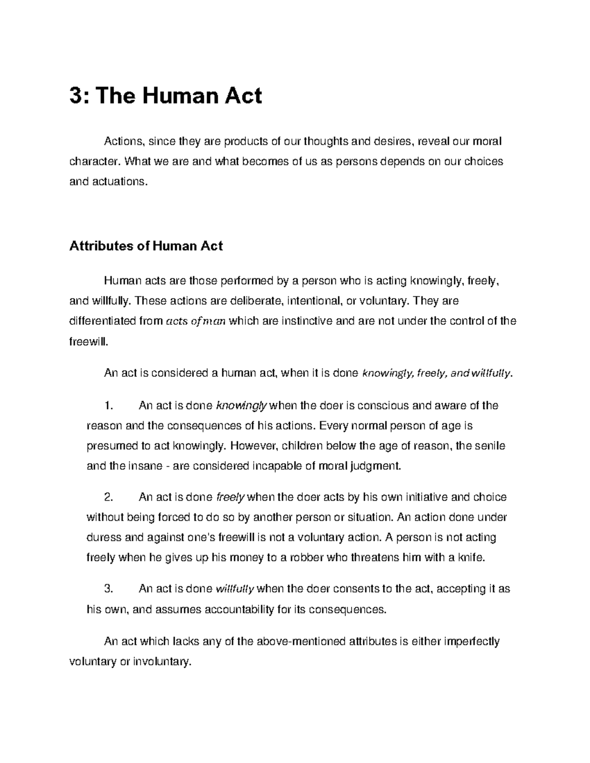 3: The Human Act - Understanding Moral Character and Choices - Studocu