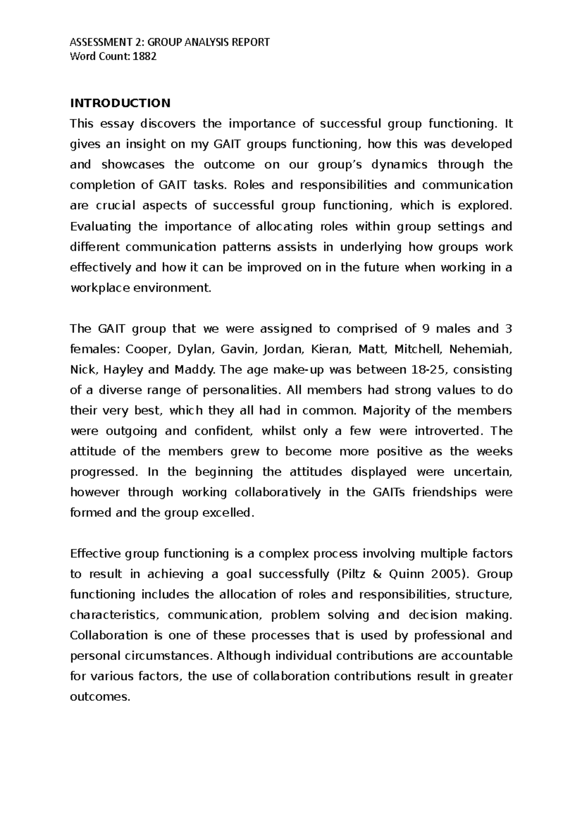 GAIT Assessment 2: Analyzing Effective Group Functioning and Dynamics ...