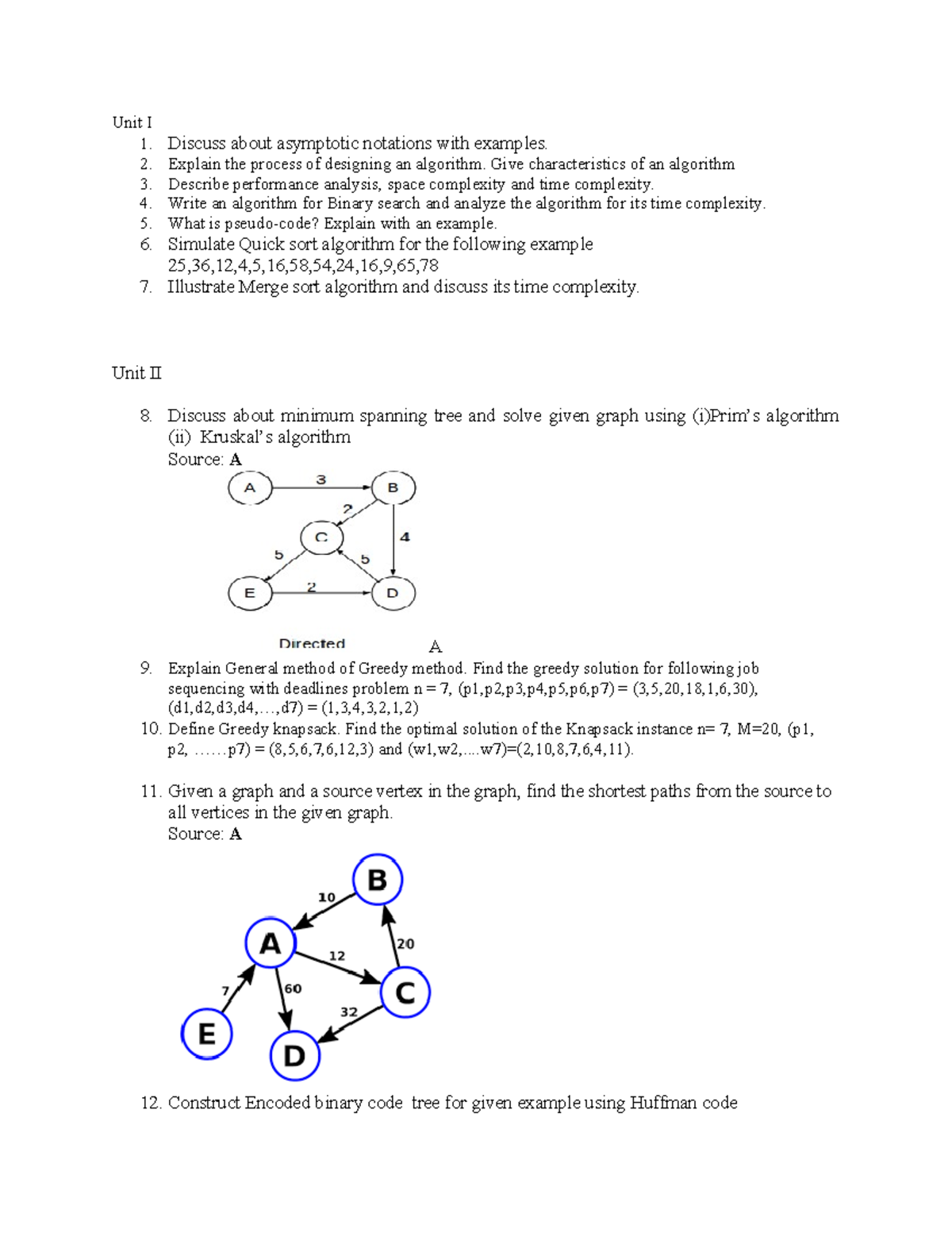 Daa Assignment Question I-Mid - Unit I 1. Discuss about asymptotic ...