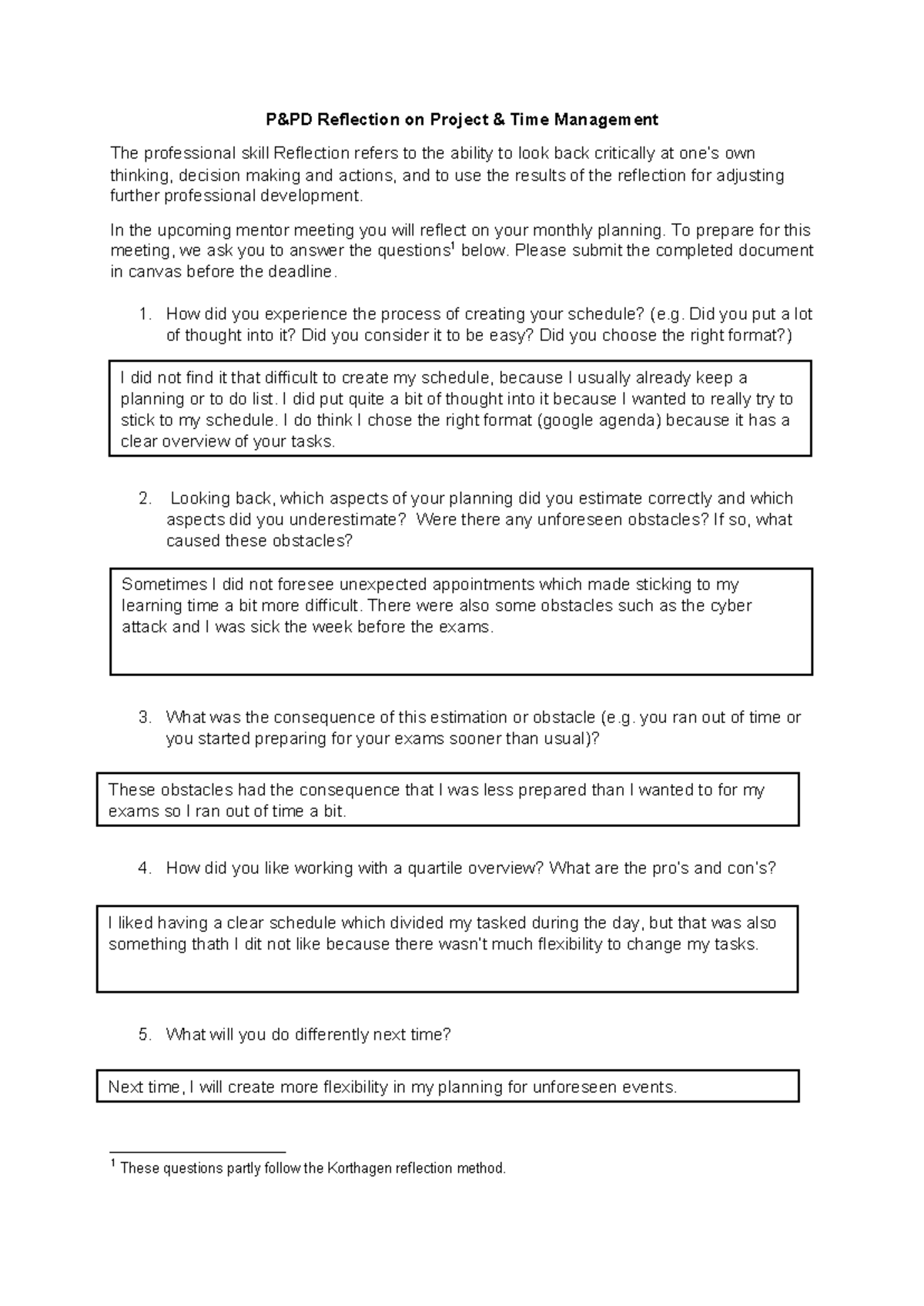 P&PD Reflection on Project Time Management: Insights & Adjustments ...