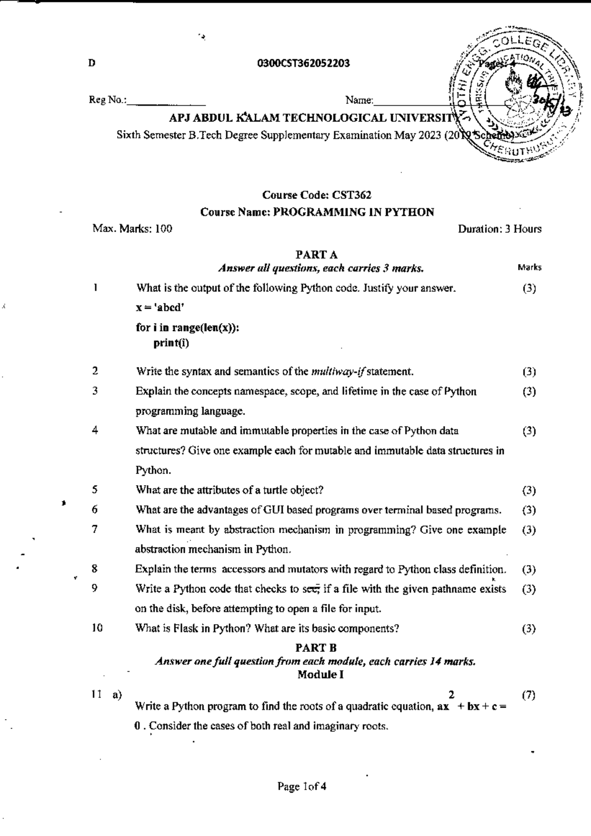 CST362 Programming in Python - Supplementary Exam May 2023 - Studocu