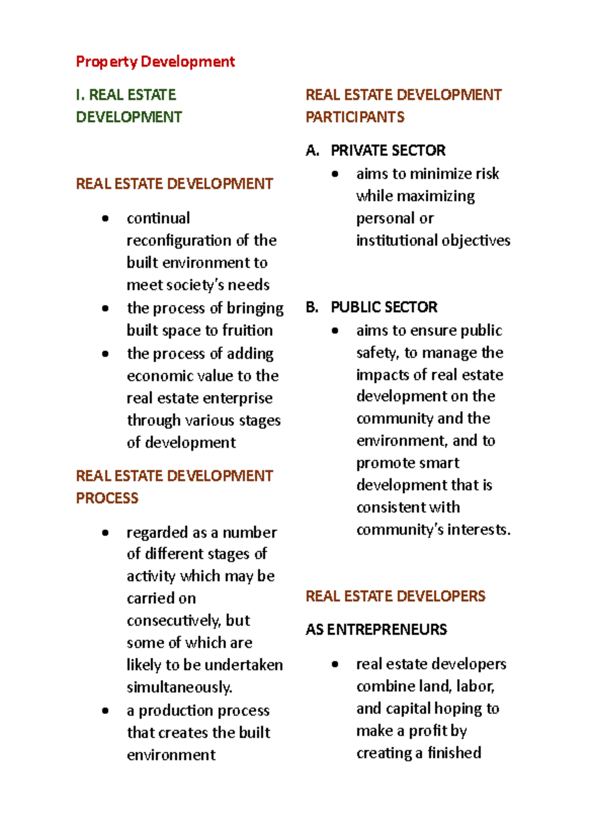 Property Development I: Lecture Notes on Real Estate Management - Studocu