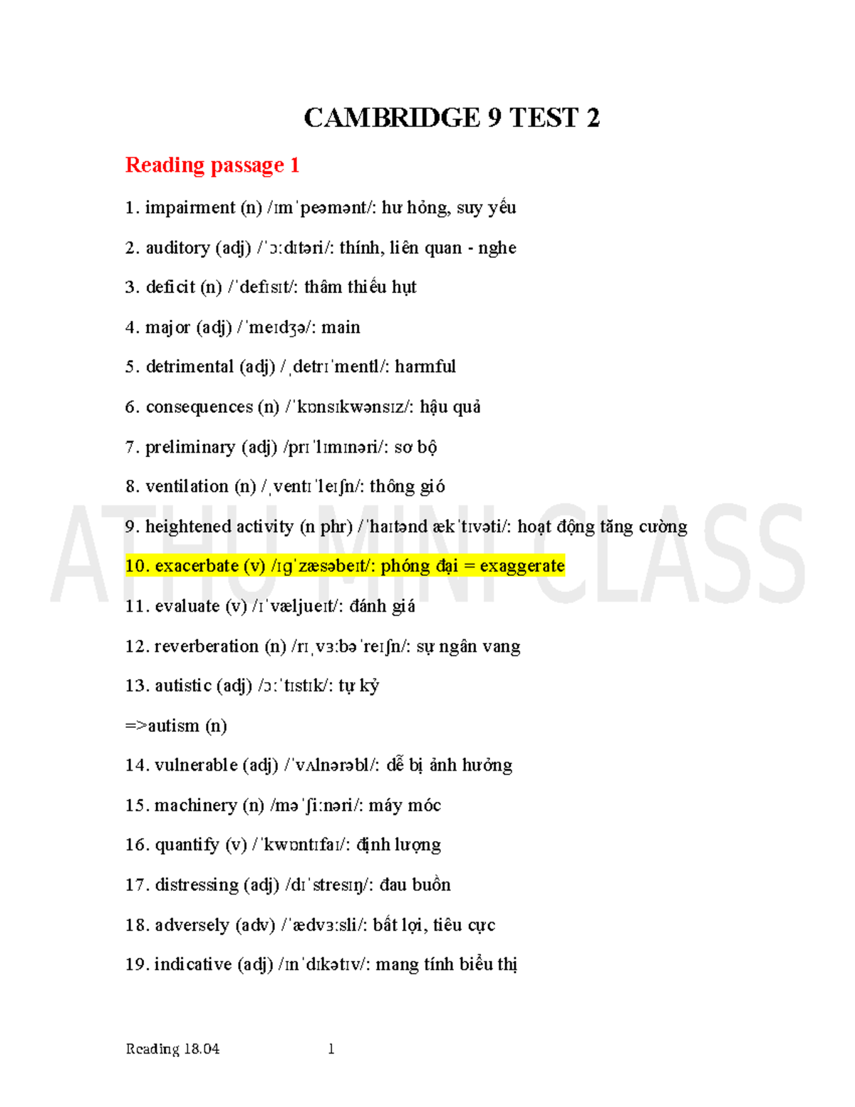 Reading CAM 9 Test 2 - New Vocabulary for IELTS Learners - Studocu