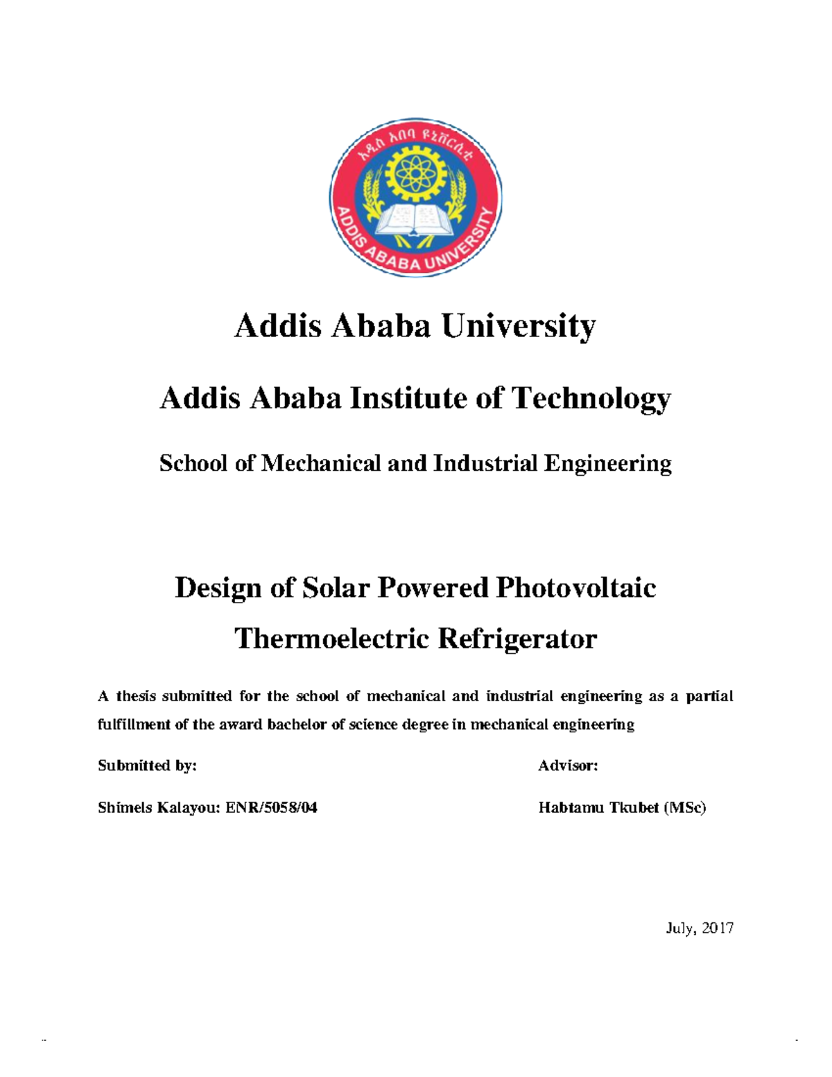 Final Thesis: Design of Solar-Powered Photovoltaic Thermoelectric ...
