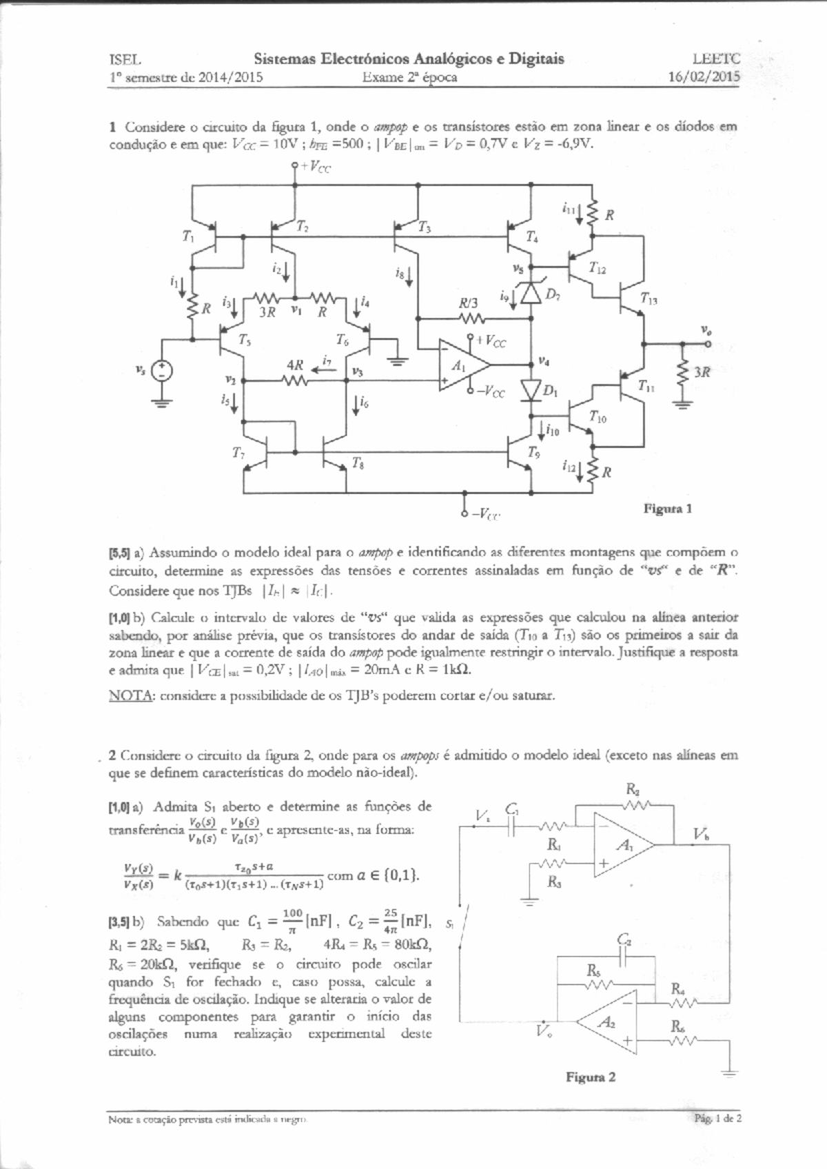 SEAD 1Sem2014 15Ex2 e Sol Grp3 - ISEL Sistemas Electrónicos Analógicos ...
