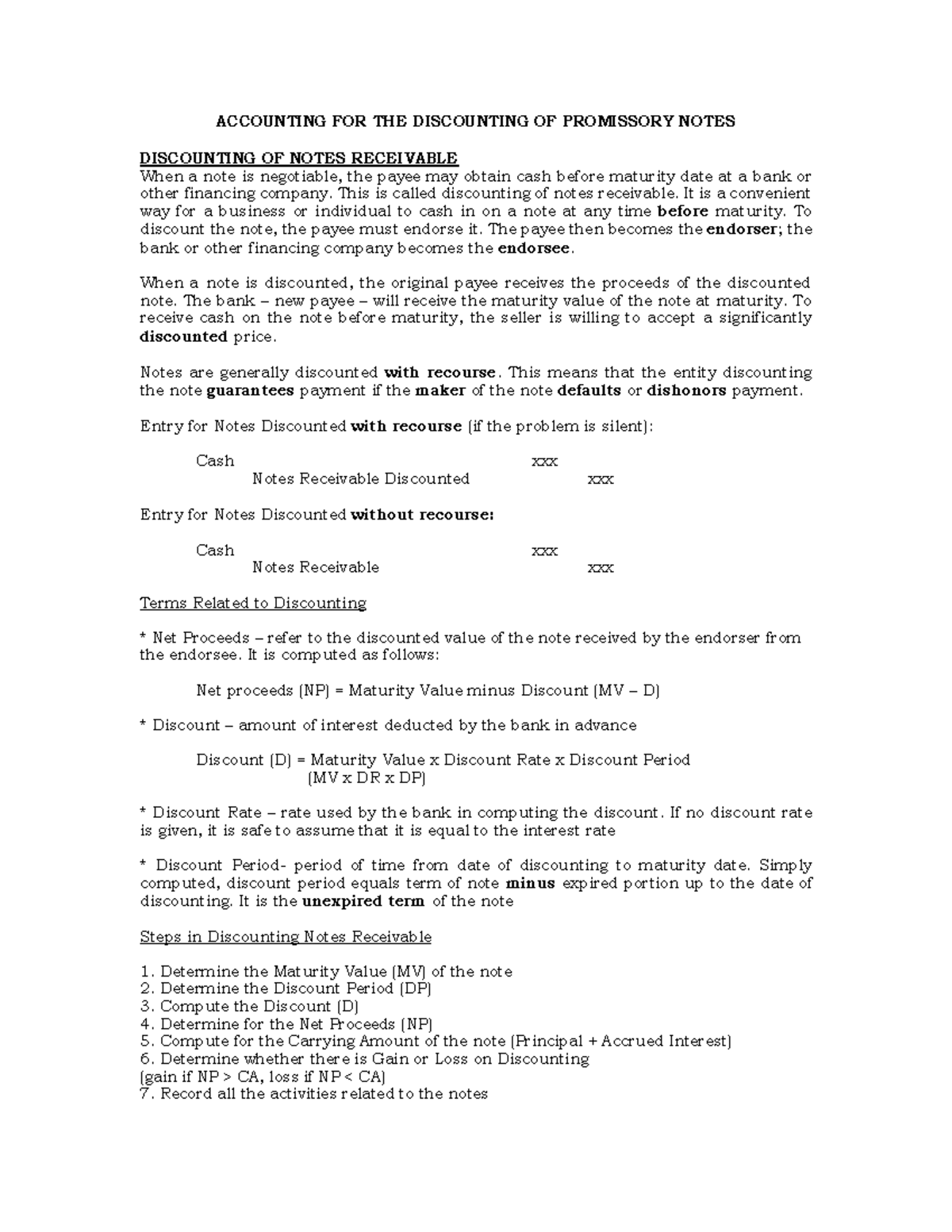 Accounting for the Discounting of Promissory Notes - Studocu