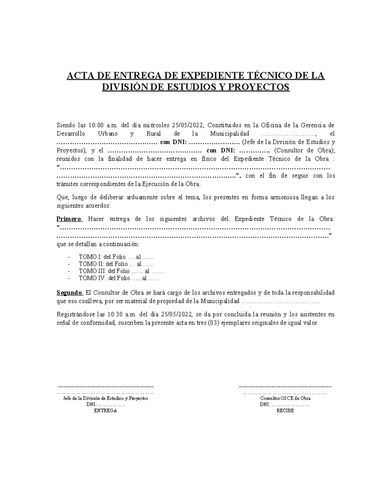 ACTA DE ENTREGA DE EXPEDIENTE TÉCNICO - 25/05/2022 - Document Preview