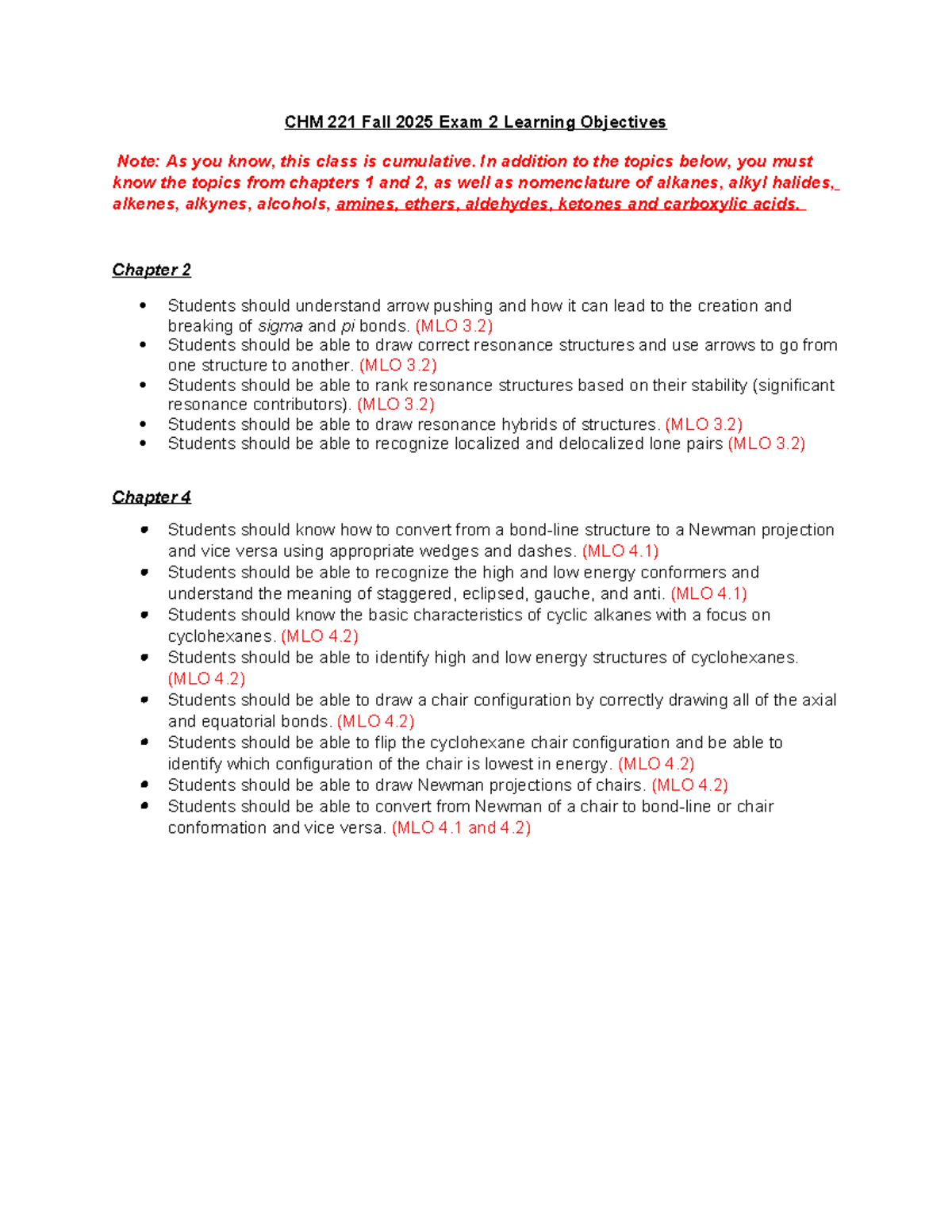 CHM 221 Fall 2025 Exam 2 Learning Objectives & Key Concepts - Studocu
