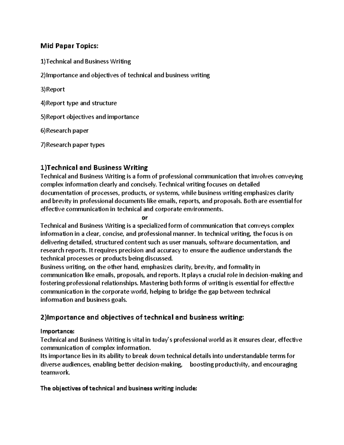 T&BW Mid Course Notes: Key Topics in Technical & Business Writing - Studocu