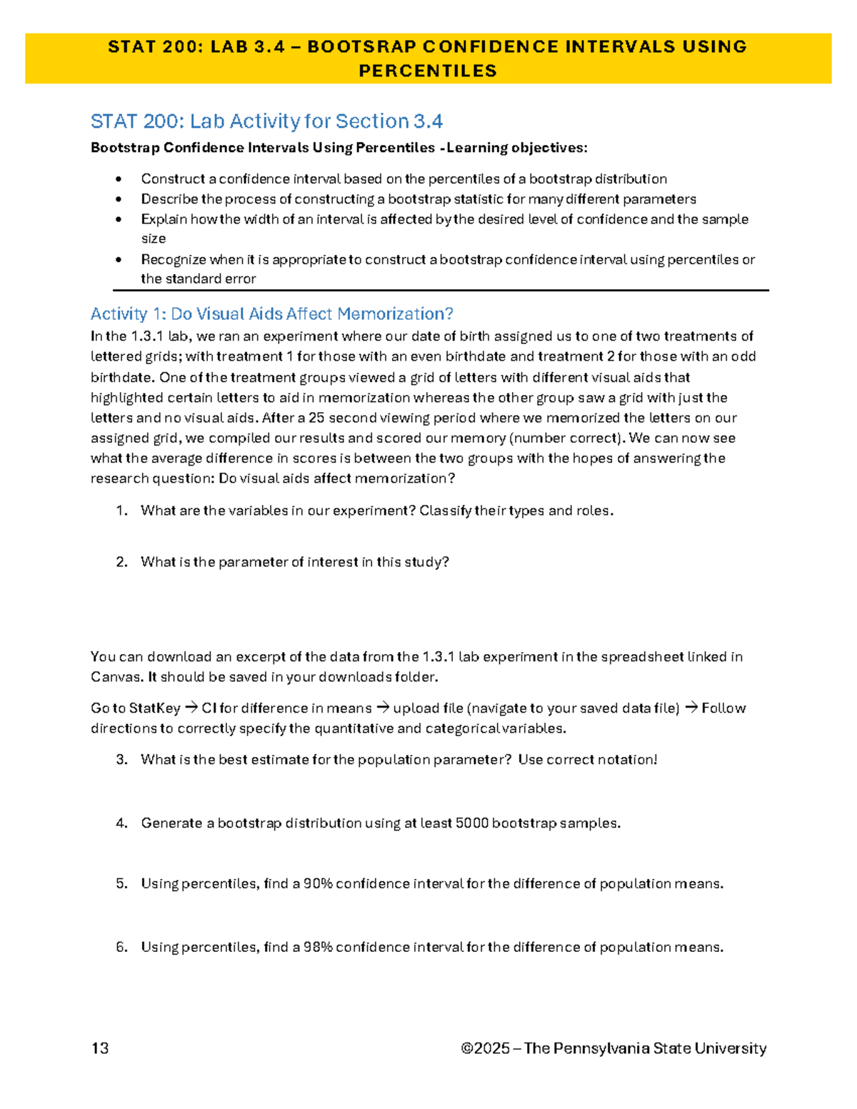 STAT 200: Lab 3.4 - Bootstrap Confidence Intervals & Analysis - Studocu