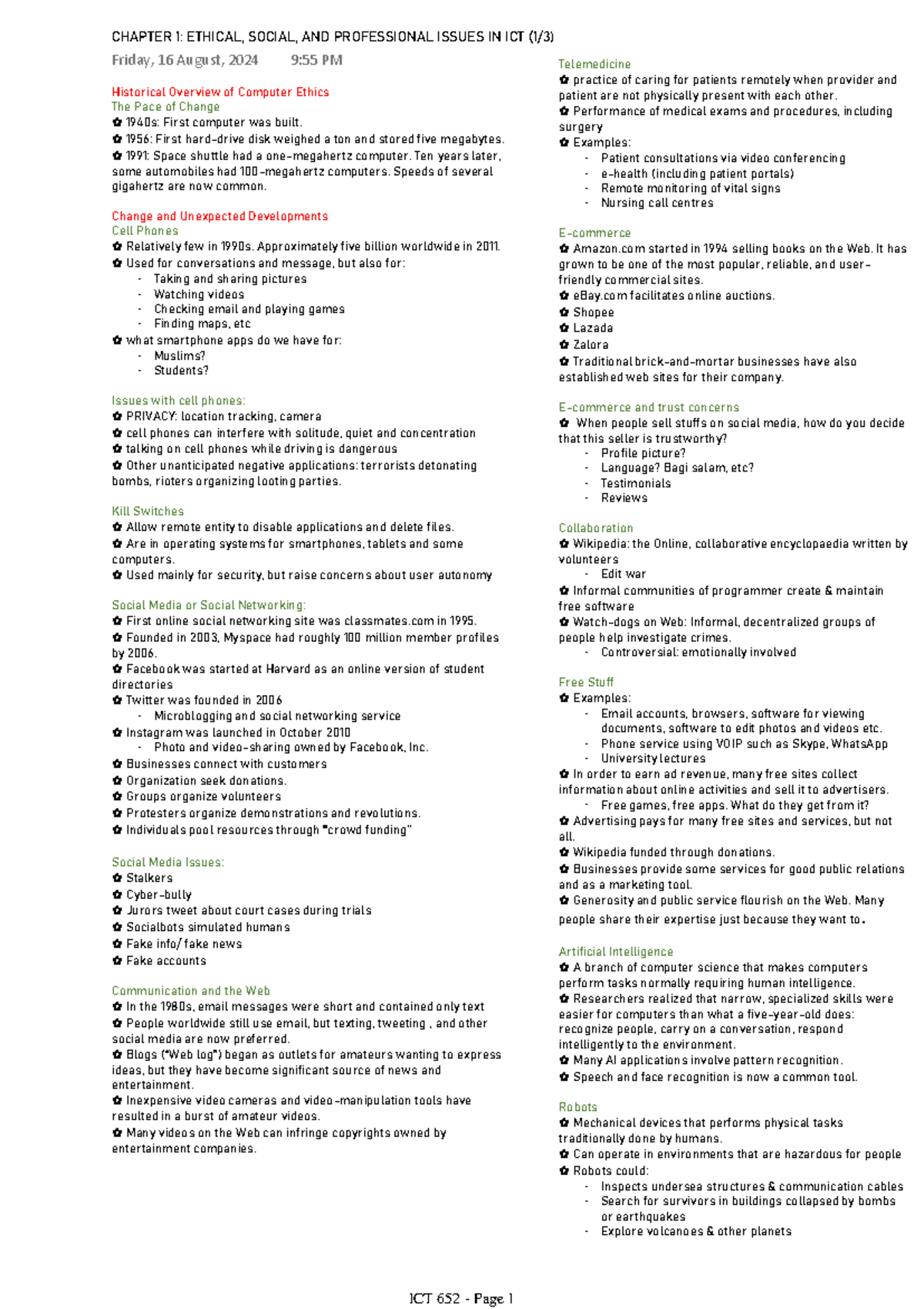 Chapter 1 - Historical Overview of Computer Ethics The Pace of Change ...