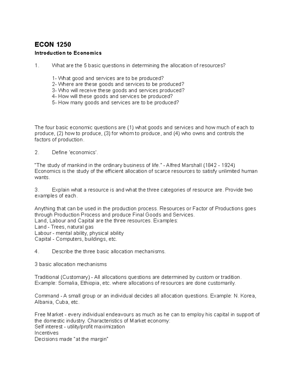 ECON 1250 Study Guide: Key Concepts and Exam Preparation Notes - Studocu