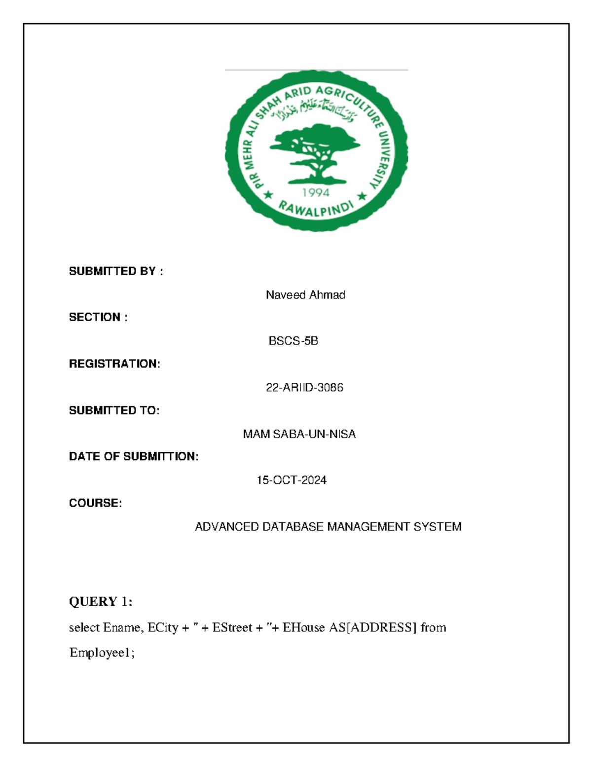 Naveed - Practical lab - SUBMITTED BY : Naveed Ahmad SECTION : BSCS-5B ...