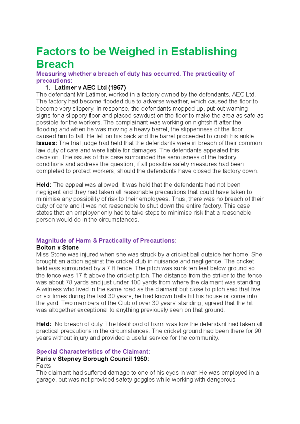 Factors to be Weighed in Establishing Breach - Factors to be Weighed in ...