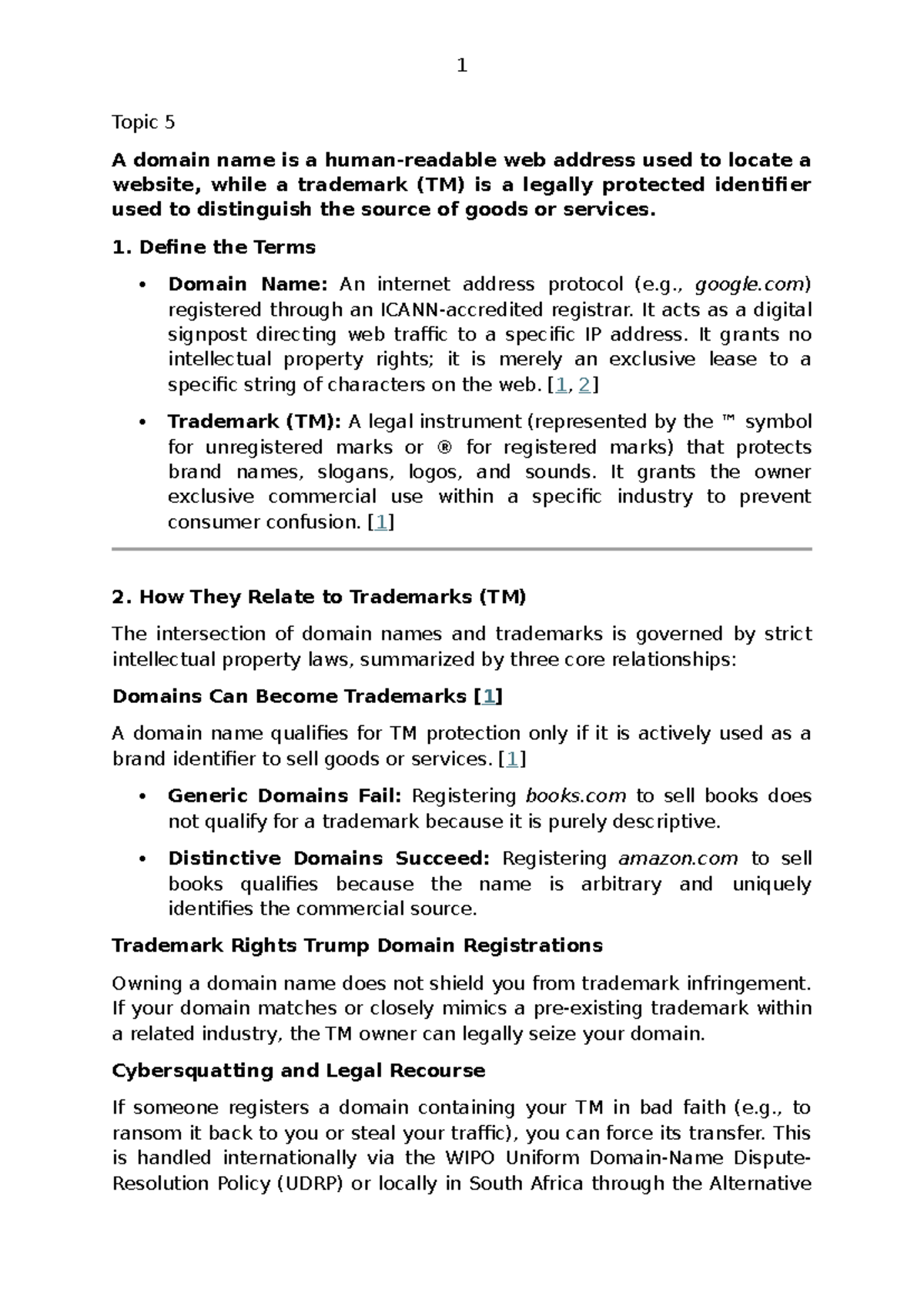 Topic 5 - Domain Names and Trademarks: Key Concepts and Legal Framework ...