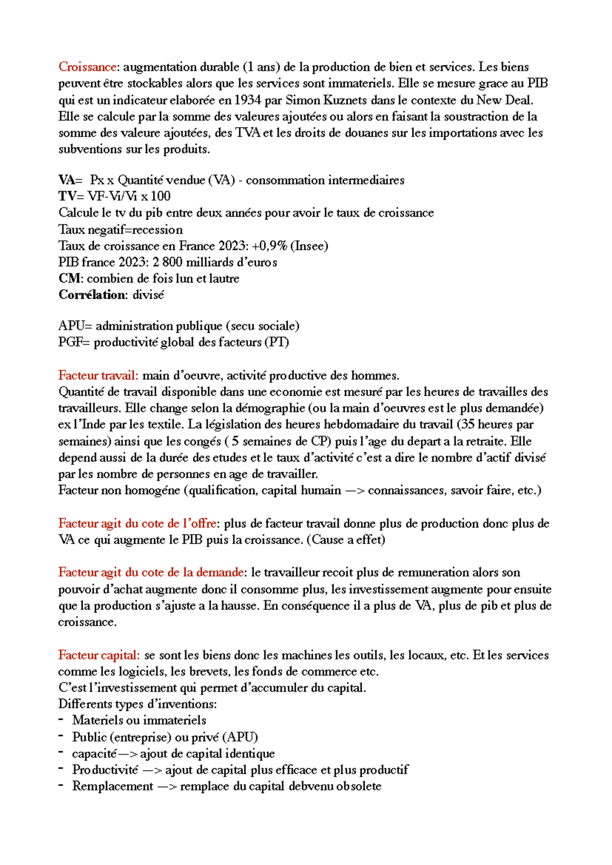 SES - Fiches de Révision sur la Croissance Économique et le PIB - Studocu