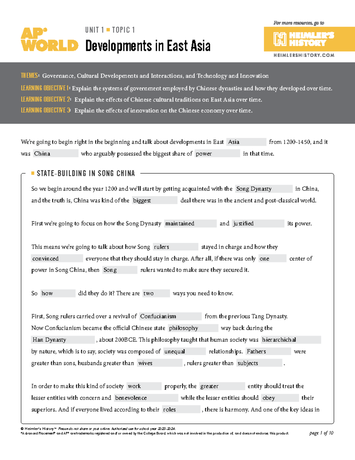 AP World History Unit 1 Topic 1 Noteguide: East Asia Developments - Studocu