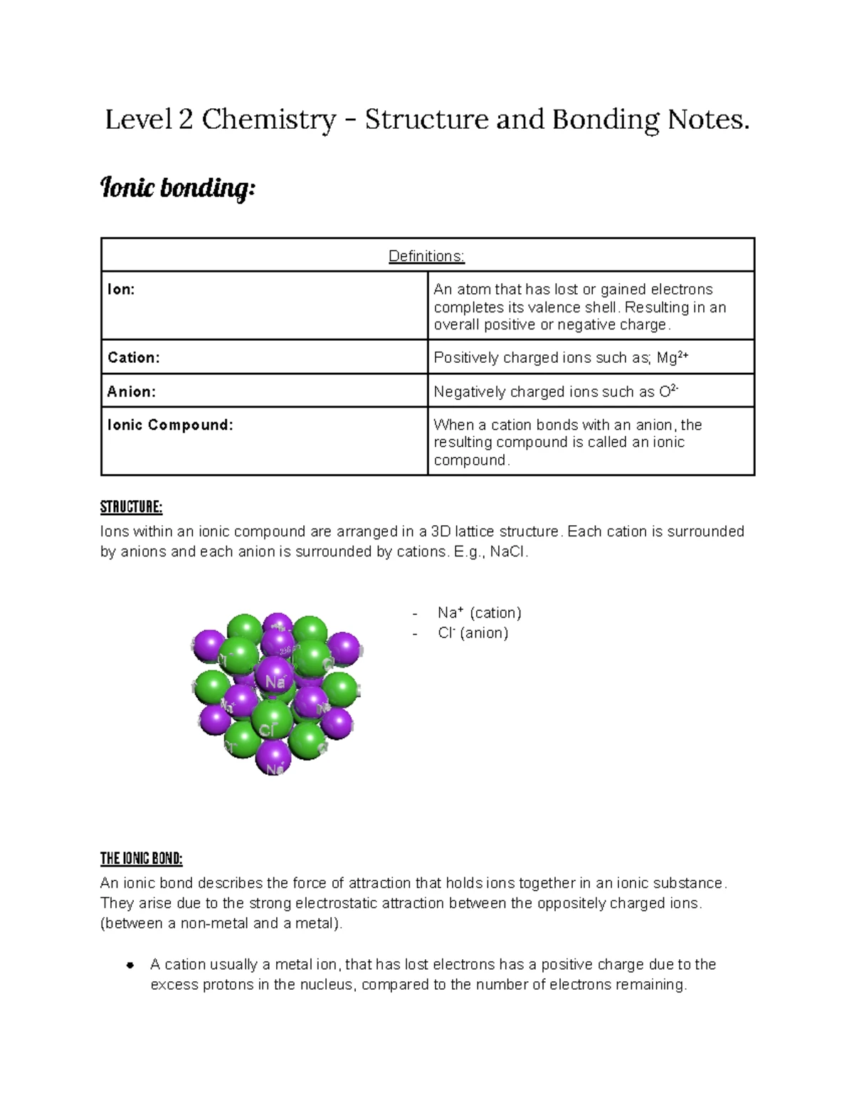 NCEA Level 2 Chemistry: Bonding & Structure Notes for Exam 2025 - Studocu
