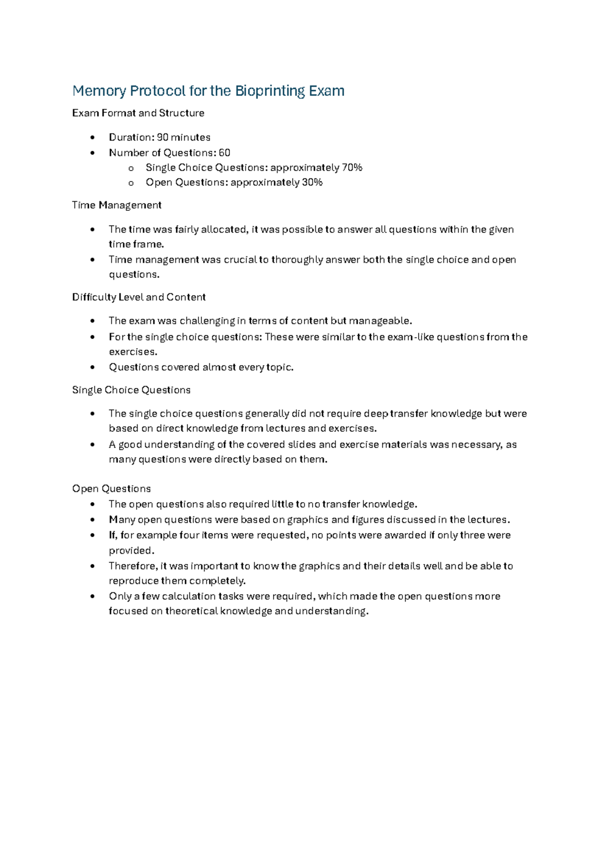 Memory Protocol for Bioprinting Exam (BIO101) - Key Insights and Tips ...