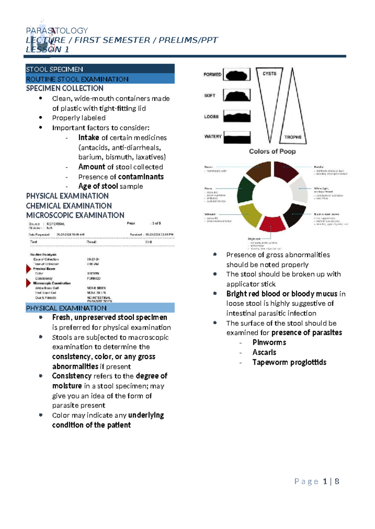 Parasitology lecture 1: Stool specimen collection and examination ...