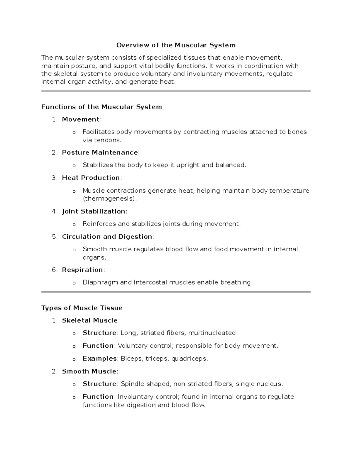 Muscular System - Overview of the Muscular System The muscular system ...