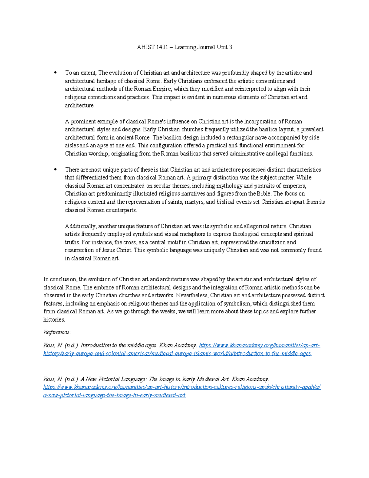 AHIST 1401 - Learning Journal: Evolution of Christian Art ...
