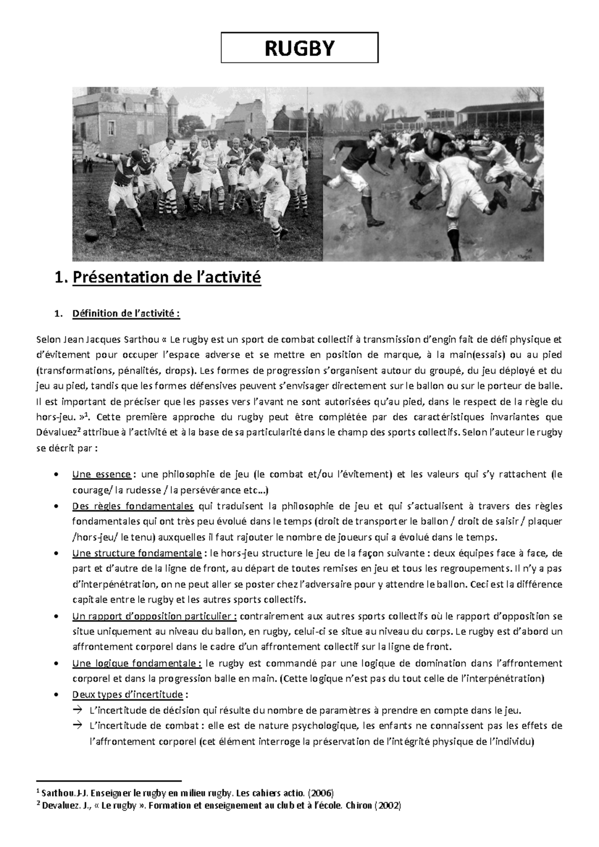 RUG 1. Cours de Rugby: Définitions et Analyse du Jeu Collectif - Studocu