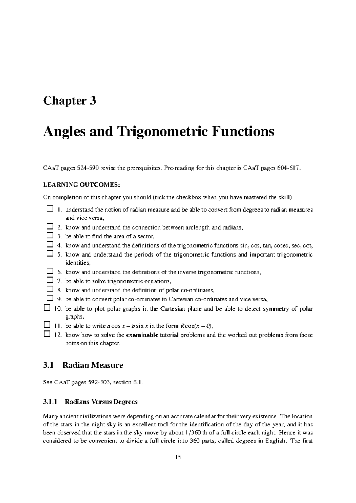 MATH1034A 1st Semester Trigonometry Study Guide: Angles & Functions ...