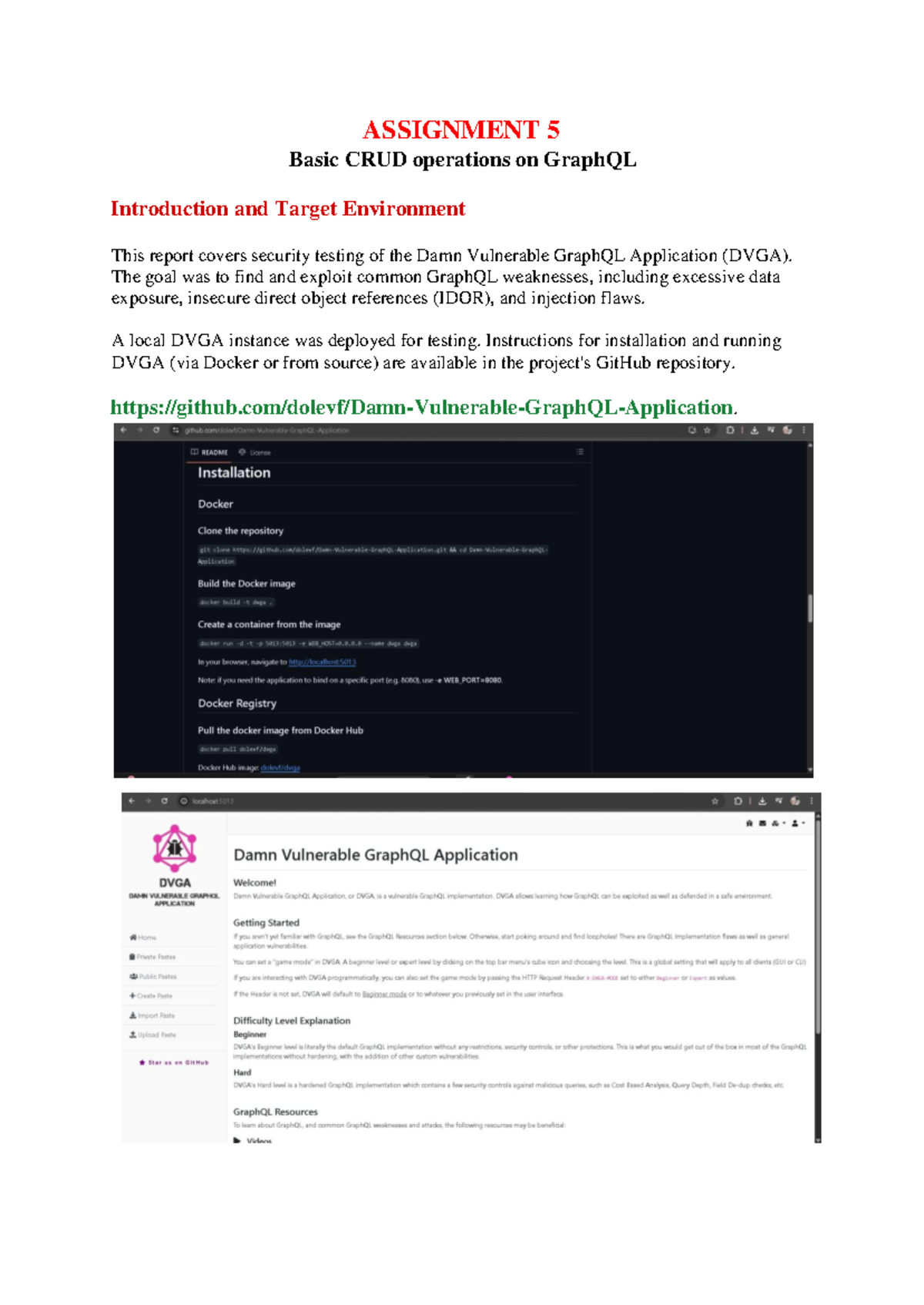 AD23 Assignment 5 - Security Testing of DVGA GraphQL API - Studocu