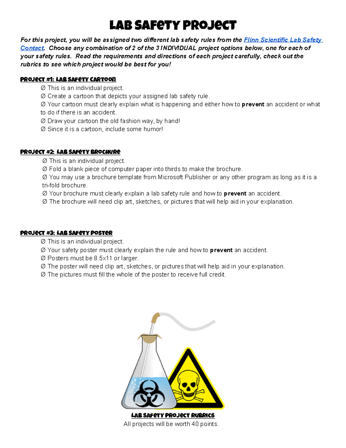 Lab Safety Poster Rubric