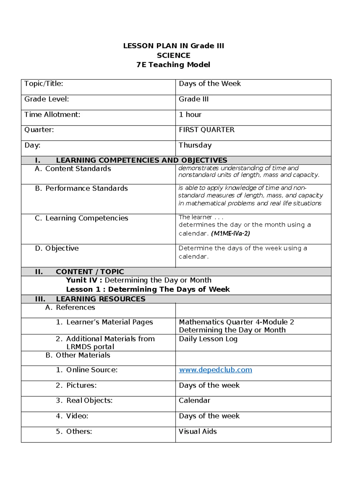 Lesson Plan for Grade 7E Science: Living vs Non-Living Things - Studocu