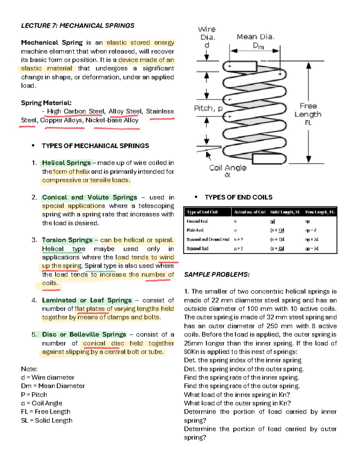MD2 - Machine Design 2 Lecture 7: Mechanical Springs Overview - Studocu
