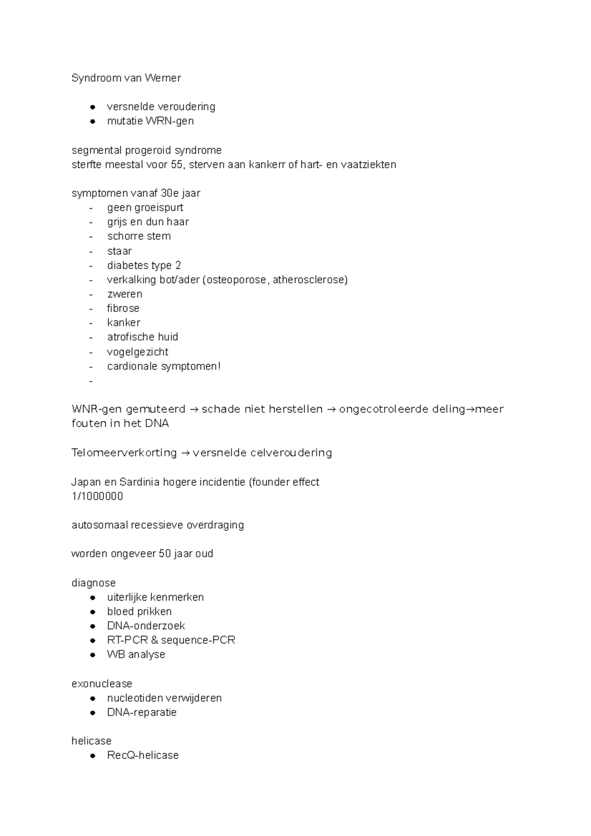 Werner Syndrome: Genomic Insights and Key Characteristics - Studeersnel