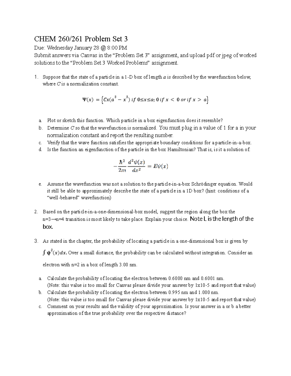 CHEM 260/261 Problem Set 3 - Studocu