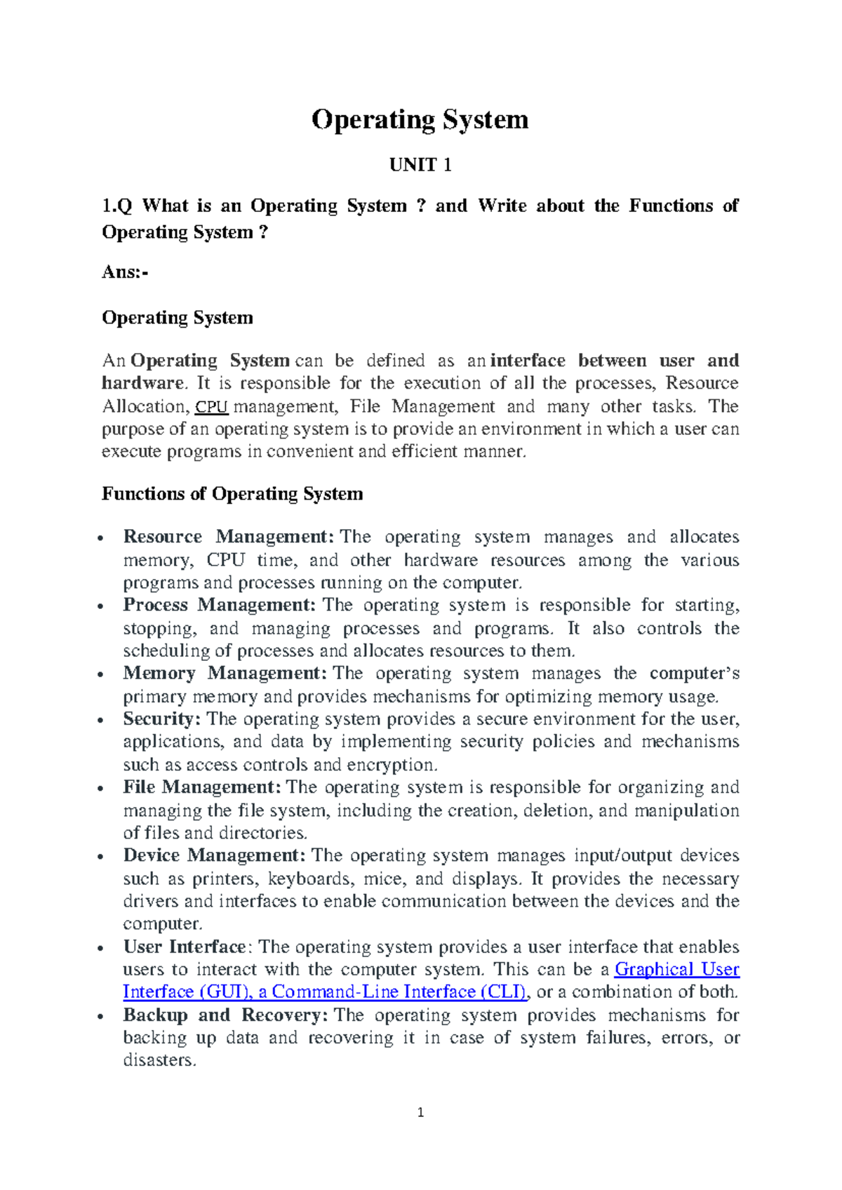 Operating System (OS) Unit 1, 2 & 3 - Comprehensive Notes and Functions ...