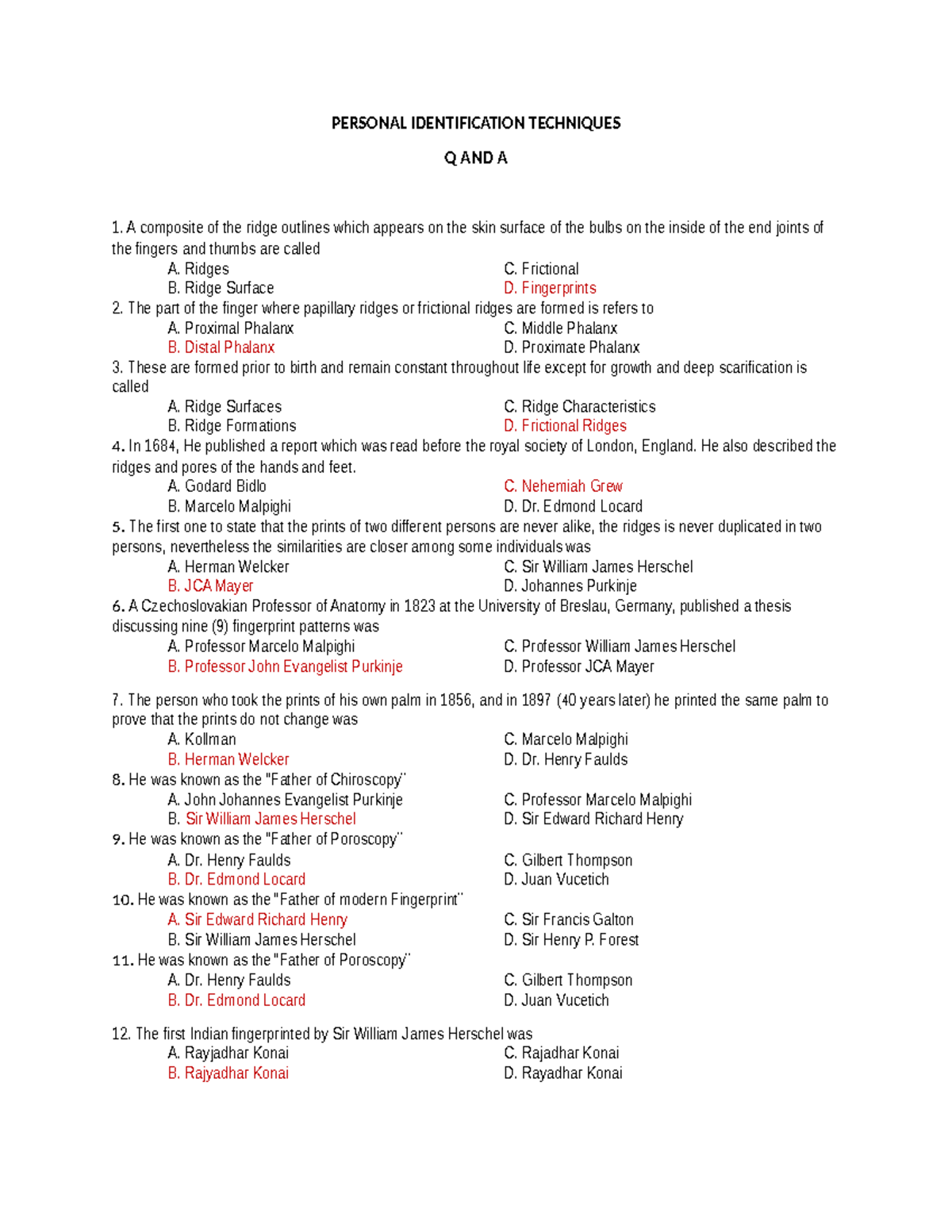 PERSONAL IDENTIFICATION TECHNIQUES Q&A - STUDY GUIDE - Studocu