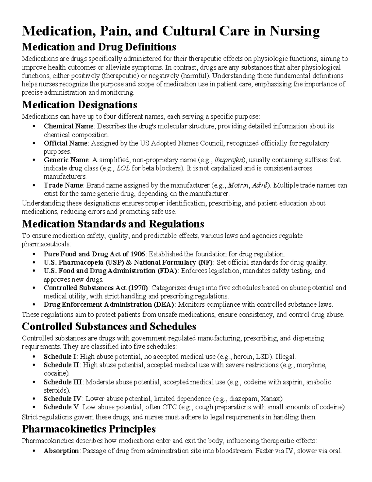 Comprehensive Guide to Safe Medication Practices & Pain Mgmt (NURS 101 ...