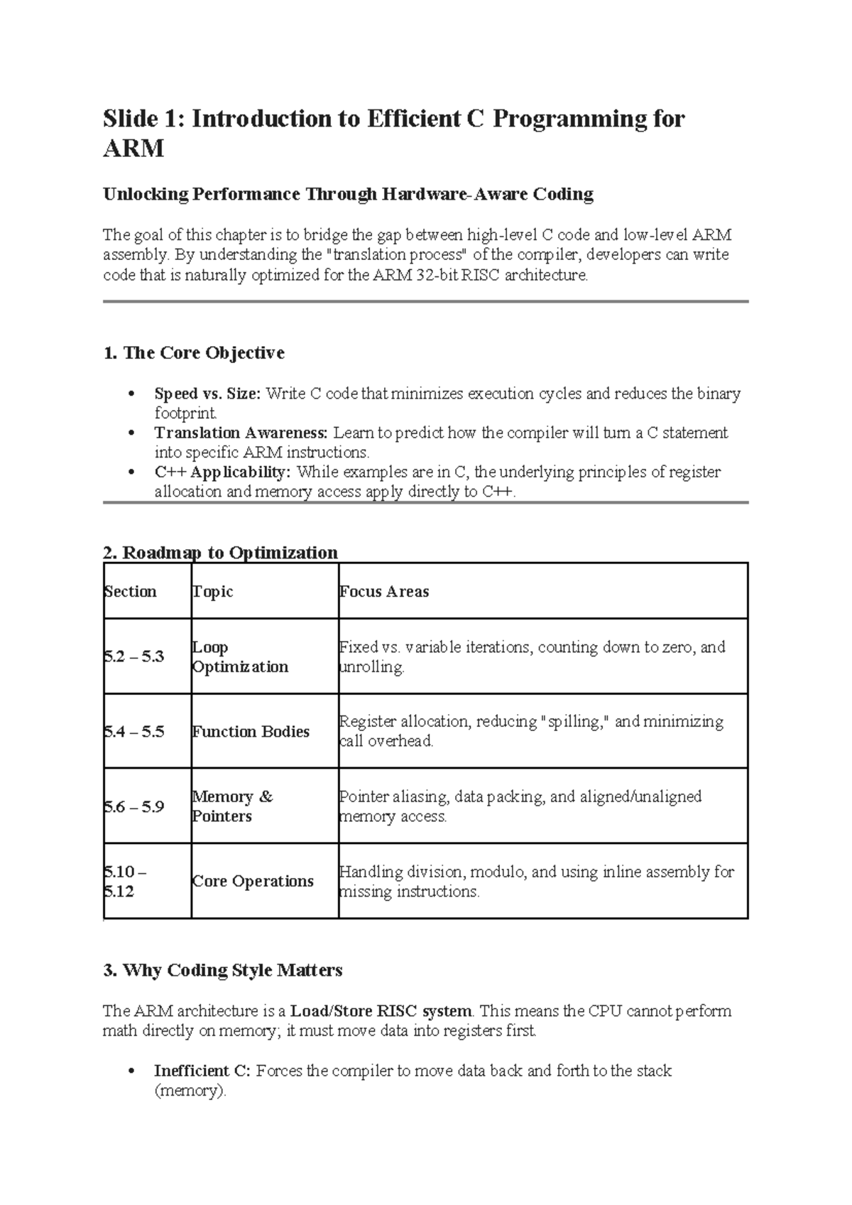 Mc Module 3 Notes: Efficient C Programming for ARM Optimization - Studocu