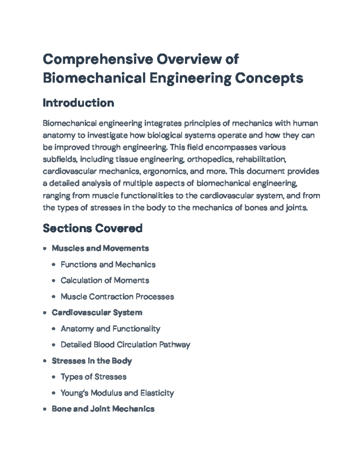 Comprehensive Analysis of Biomechanical Engineering Concepts ...