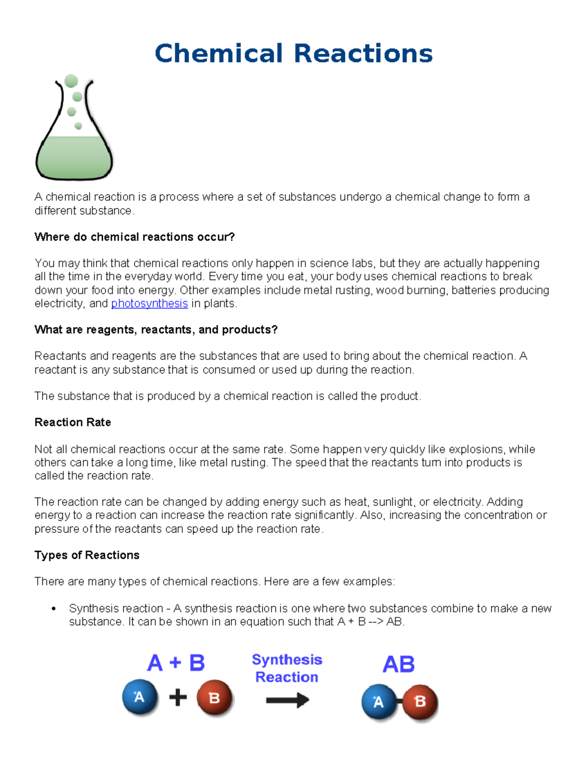 Chemical Reactions - wdd - Chemical Reactions A chemical reaction is a ...