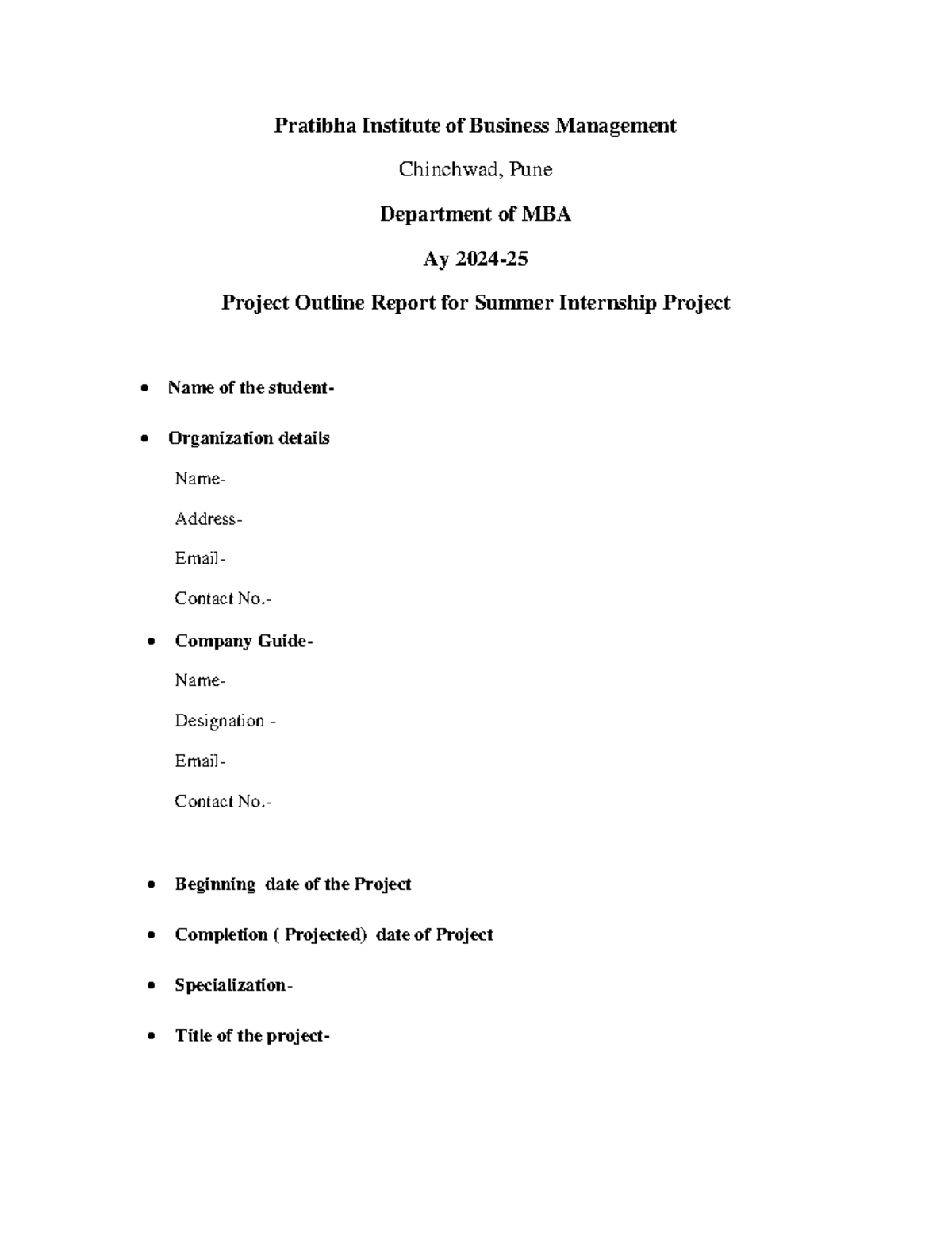 2. SIP- Project Outline - Operations Management - Pratibha Institute of ...