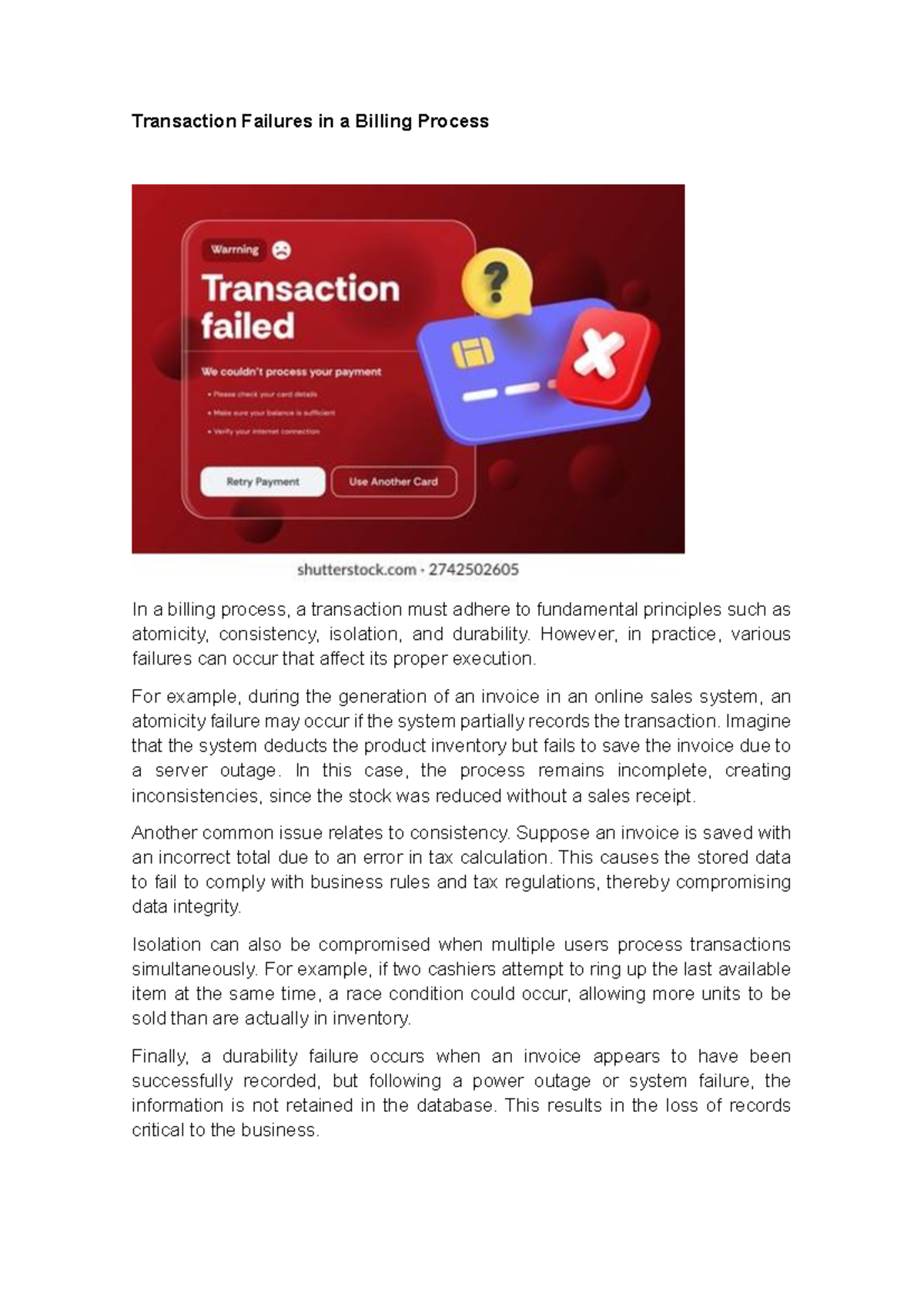Transaction Failures in Billing Process: Causes & Impacts - Studocu